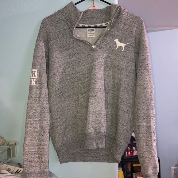 PINK Quarter Zip Gray/White/Black Speckled - Picture 1 of 7